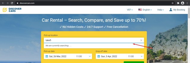 Discover Cars checkout page showing Discover Cars promo code box | Screenshot taken by SimplyCodes community member on Mar 23, 2022