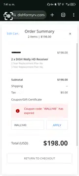 WALLY49 coupon verification screenshot