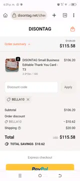 BELLA10 coupon verification screenshot