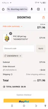 ZOEVESPA10 coupon verification screenshot