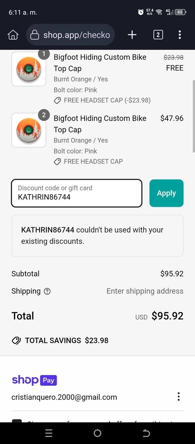 Dispatch Custom Cycling Components promo code screenshot showing code KATHRIN86744 applied at Dispatch Custom Cycling Components checkout page. Uploaded by SimplyCodes community member KARMATOP on Mar 20, 2025