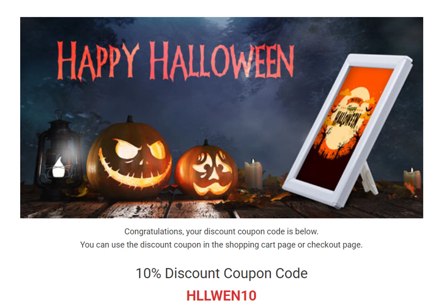 Displays Market promo code screenshot showing code HLLWEN10 applied at Displays Market checkout page. Uploaded by SimplyCodes community member Alofoke on Jan 10, 2026