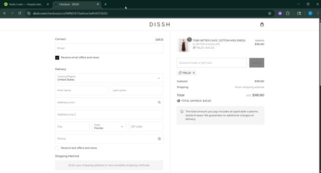DISSH checkout page showing DISSH discount code box | Screenshot taken by SimplyCodes community member on Aug 27, 2025