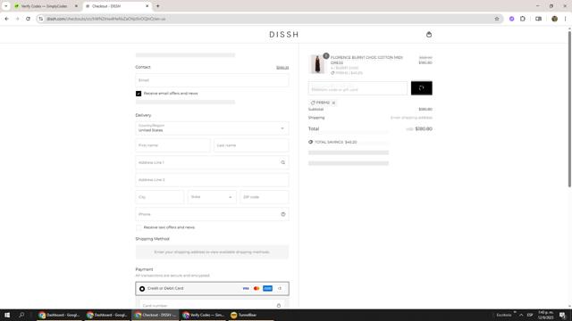 DISSH checkout page showing DISSH discount code box | Screenshot taken by SimplyCodes community member on Sep 12, 2025