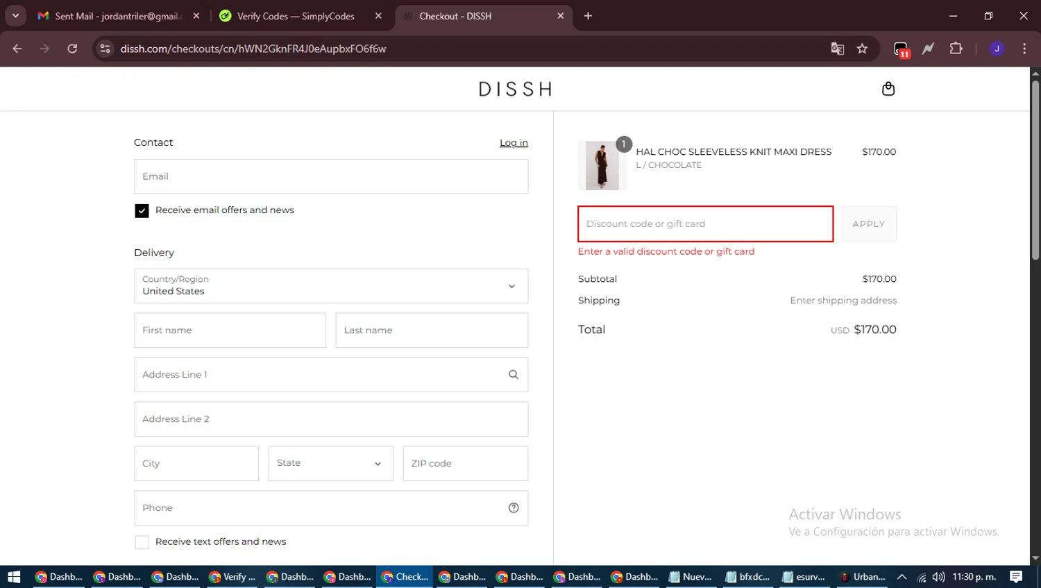 DISSH discount code screenshot showing code 20AUG applied at DISSH checkout page. Uploaded by SimplyCodes community member LegendaryLegend9872 on Aug 27, 2025