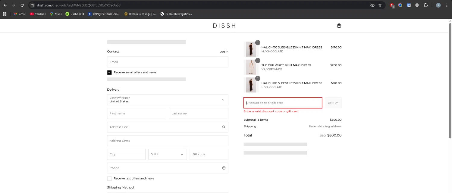DISSH discount code screenshot showing code 20AUG applied at DISSH checkout page. Uploaded by SimplyCodes community member YJMQ95 on Aug 27, 2025