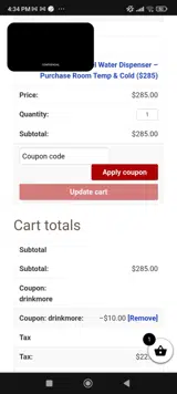 DRINKMORE coupon verification screenshot