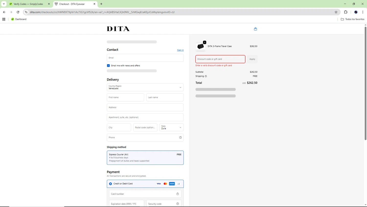Dita discount code screenshot showing code BFCM24 applied at Dita checkout page. Uploaded by SimplyCodes community member Akatsuki on Feb 8, 2026