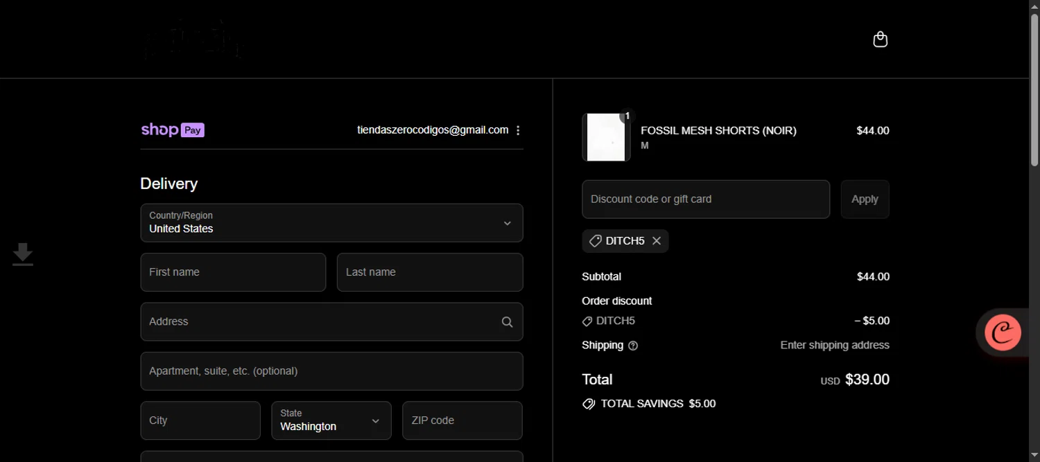 ditch discount code screenshot showing code DITCH5 applied at ditch checkout page. Uploaded by SimplyCodes community member 111111 on Aug 20, 2025