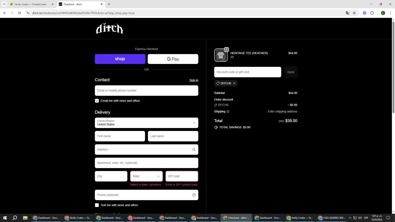 ditch discount code screenshot showing code DITCH5 applied at ditch checkout page. Uploaded by SimplyCodes community member DUCATI on Sep 23, 2025