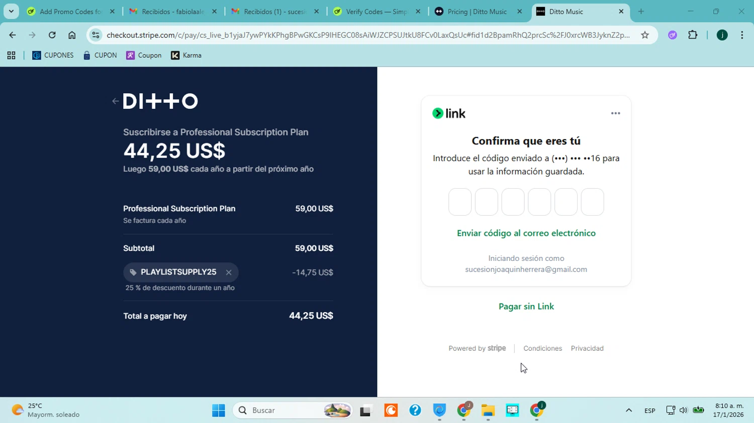 Ditto Music checkout page showing Ditto Music promo code box | Screenshot taken by SimplyCodes community member on Jan 17, 2026