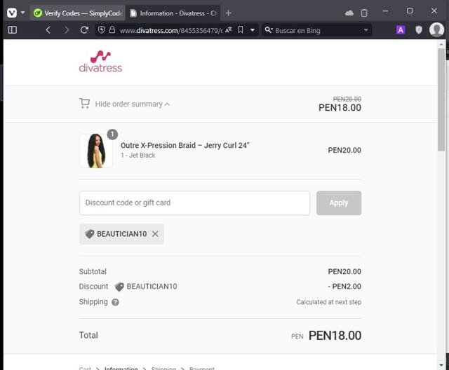 Divatress checkout page showing Divatress promo code box | Screenshot taken by SimplyCodes community member on Jun 25, 2024
