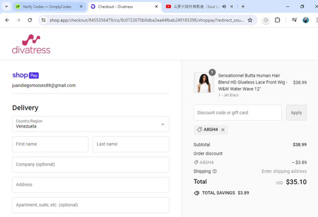 Divatress checkout page showing Divatress promo code box | Screenshot taken by SimplyCodes community member on Jun 15, 2024