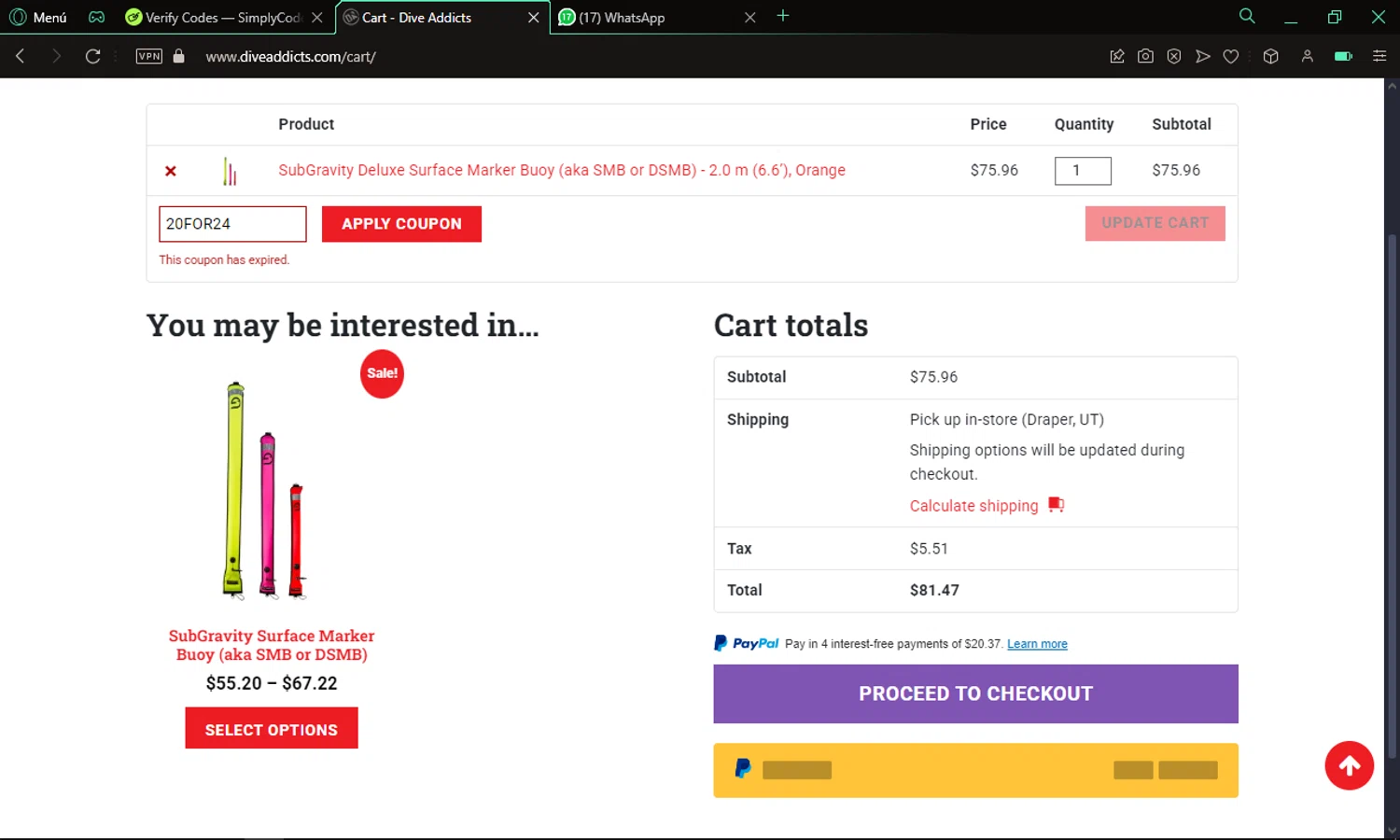 Dive Addicts promo code screenshot showing code 20FOR24 applied at Dive Addicts checkout page. Uploaded by SimplyCodes community member omare29 on Jan 24, 2025