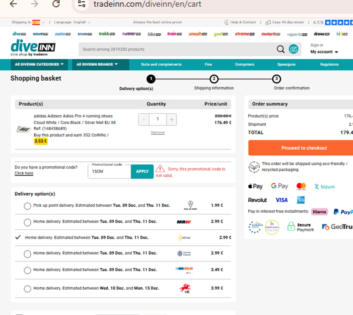 Diveinn promo code screenshot showing code 15CM applied at Diveinn checkout page. Uploaded by SimplyCodes community member BudgetLion5814 on Dec 3, 2025