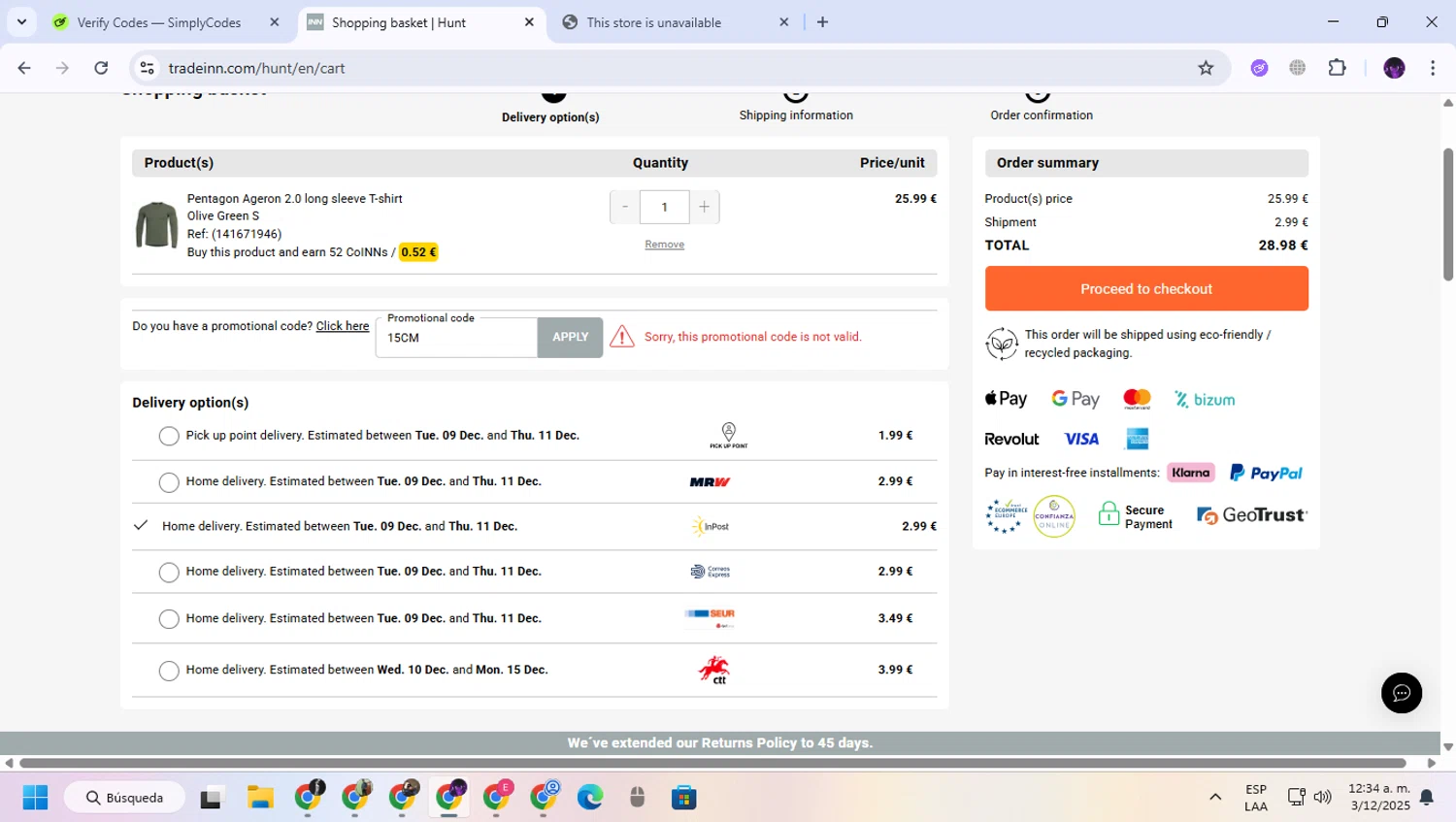 Diveinn promo code screenshot showing code 15CM applied at Diveinn checkout page. Uploaded by SimplyCodes community member GloriousGuardian9063 on Dec 3, 2025
