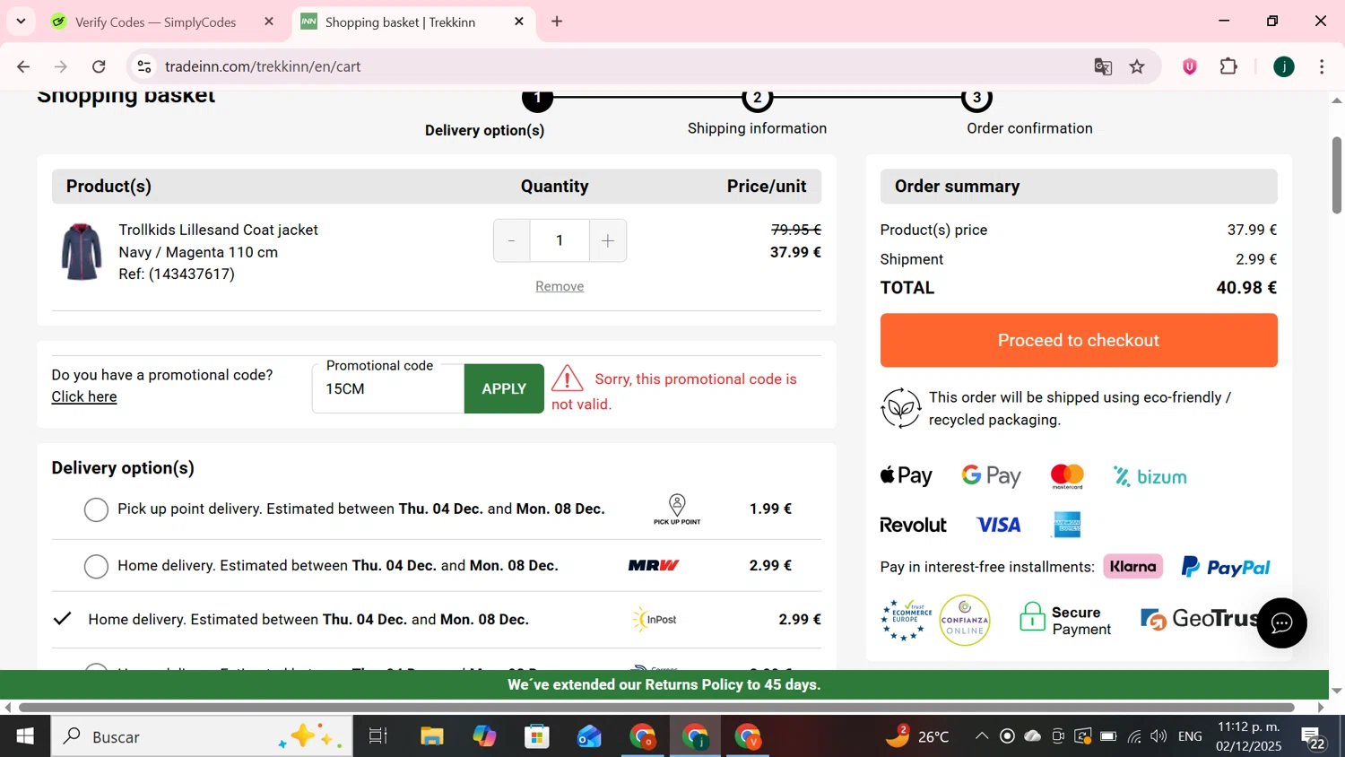 Diveinn promo code screenshot showing code 15CM applied at Diveinn checkout page. Uploaded by SimplyCodes community member MoneySpotter5416 on Dec 3, 2025