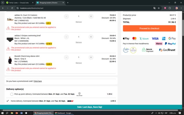Diveinn checkout page showing Diveinn promo code box | Screenshot taken by SimplyCodes community member on Aug 29, 2025