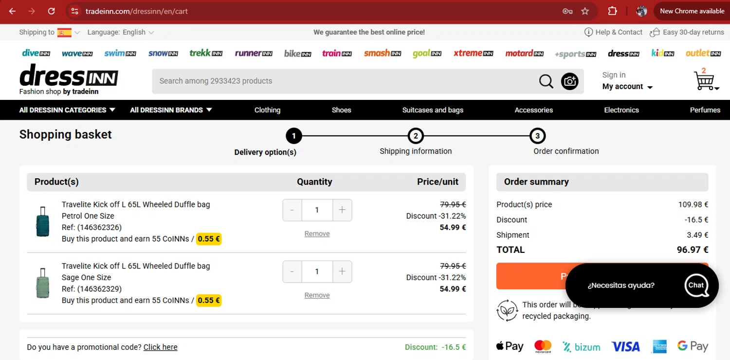 Diveinn promo code screenshot showing code TRAV15 applied at Diveinn checkout page. Uploaded by SimplyCodes community member kimberlinmartinez on Oct 19, 2025