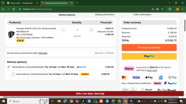 Diveinn checkout page showing Diveinn promo code box | Screenshot taken by SimplyCodes community member on Aug 16, 2025