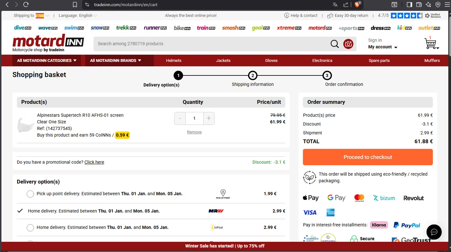 Diveinn checkout page showing Diveinn promo code box | Screenshot taken by SimplyCodes community member on Dec 29, 2025