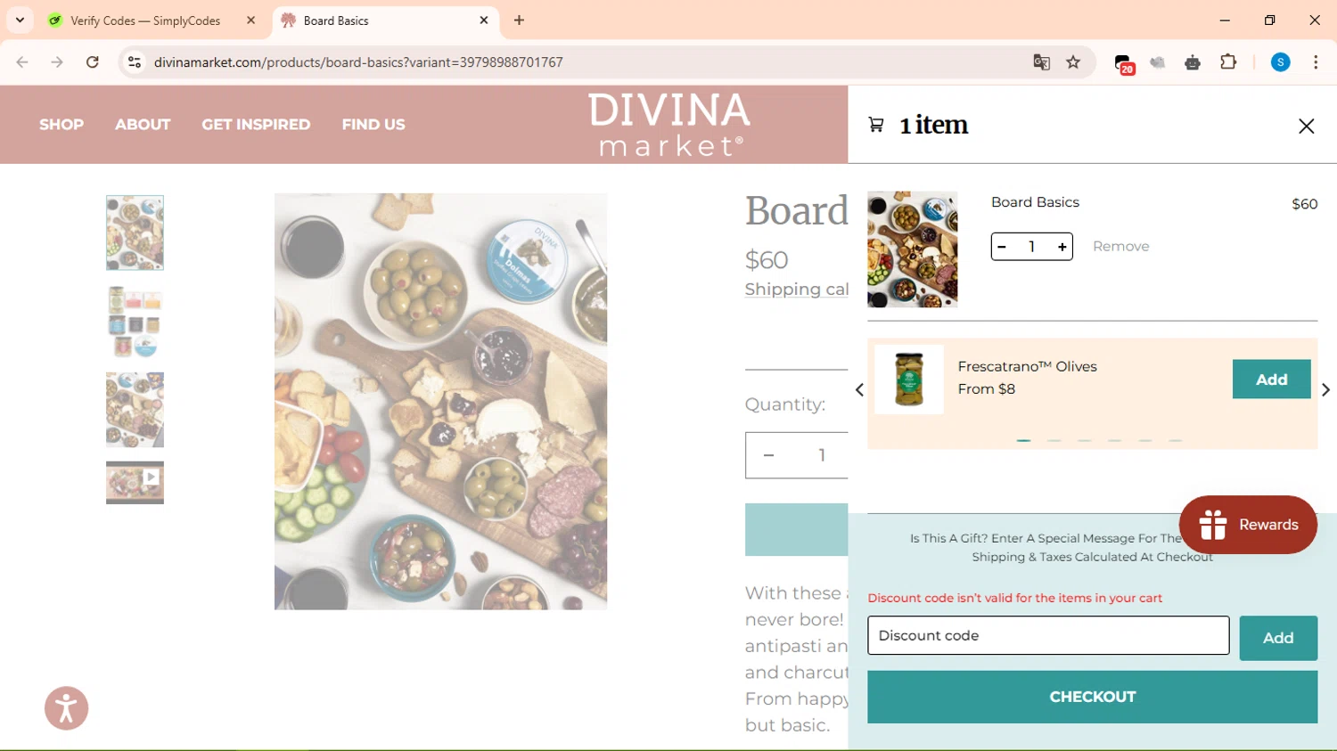 Divina Marketplace promo code screenshot showing code HELLODIVINA applied at Divina Marketplace checkout page. Uploaded by SimplyCodes community member uleesesv on Feb 13, 2025