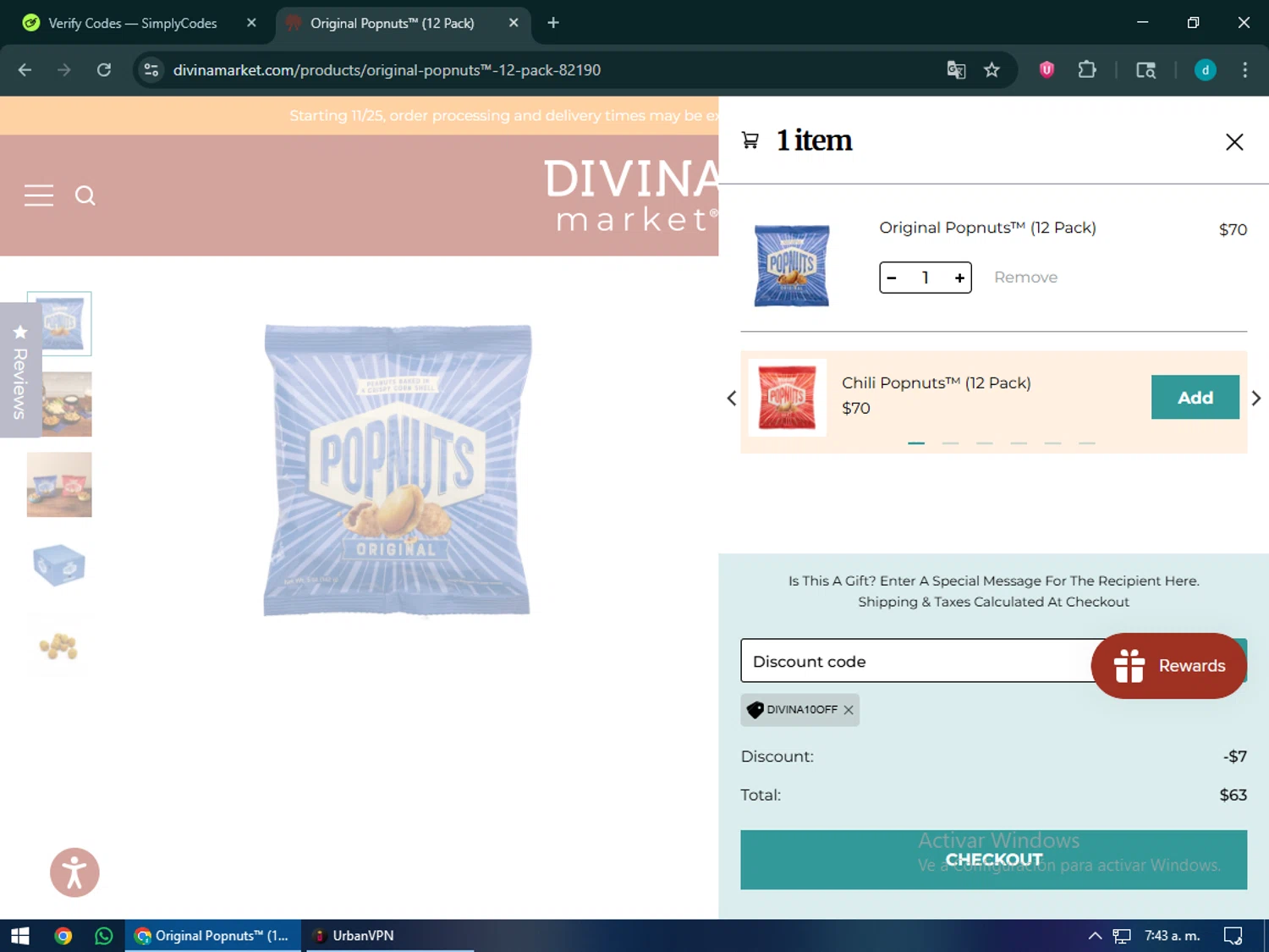 Divina Marketplace checkout page showing Divina Marketplace promo code box | Screenshot taken by SimplyCodes community member on Dec 31, 2025