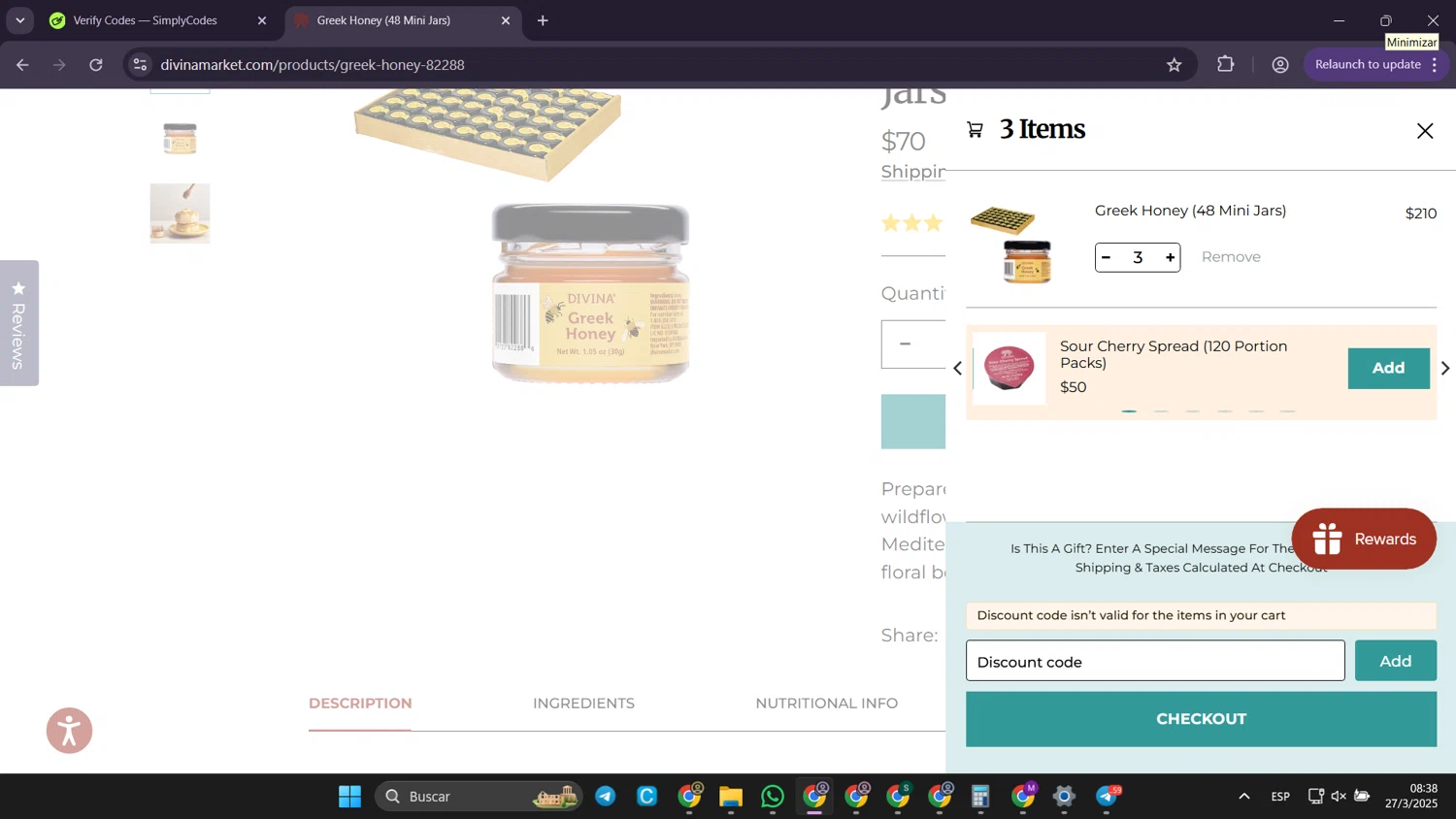 Divina Marketplace promo code screenshot showing code PESTOLOVE applied at Divina Marketplace checkout page. Uploaded by SimplyCodes community member Puppet on Mar 27, 2025