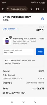 WELCOME coupon verification screenshot