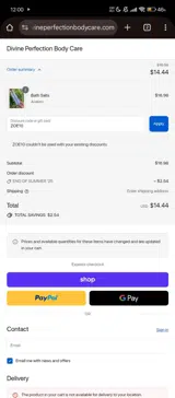 ZOE10 coupon verification screenshot