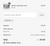 Off10 coupon verification screenshot