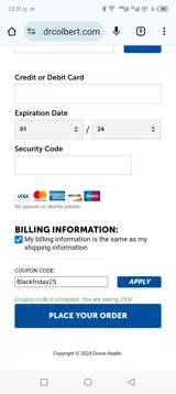 Blackfriday25 coupon verification screenshot