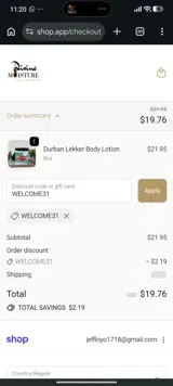 WELCOME31 coupon verification screenshot