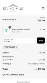 Divino Seas coupon verification screenshot