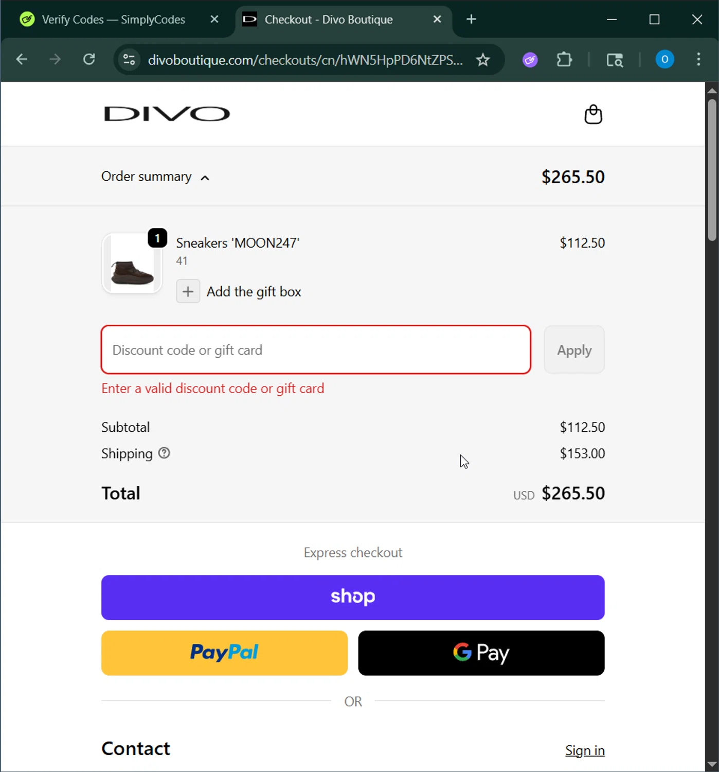 Divo Boutique promo code screenshot showing code HW20 applied at Divo Boutique checkout page. Uploaded by SimplyCodes community member RoyalSage9159 on Nov 14, 2025