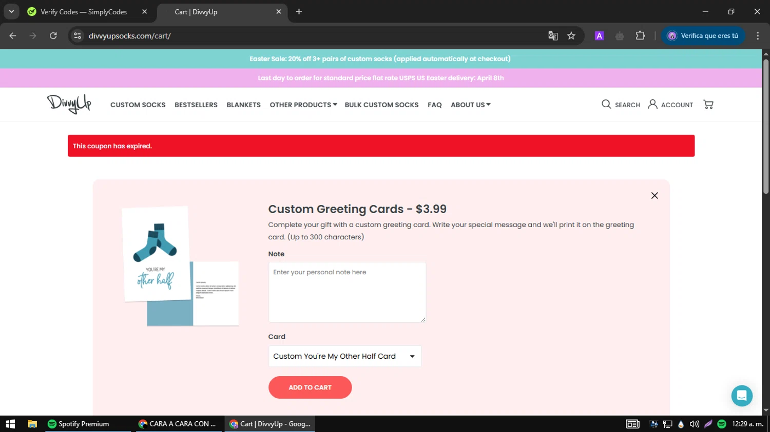 DivvyUp coupon code screenshot showing code customsocks11 applied at DivvyUp checkout page. Uploaded by SimplyCodes community member jesusguqnipatwo on Apr 8, 2025
