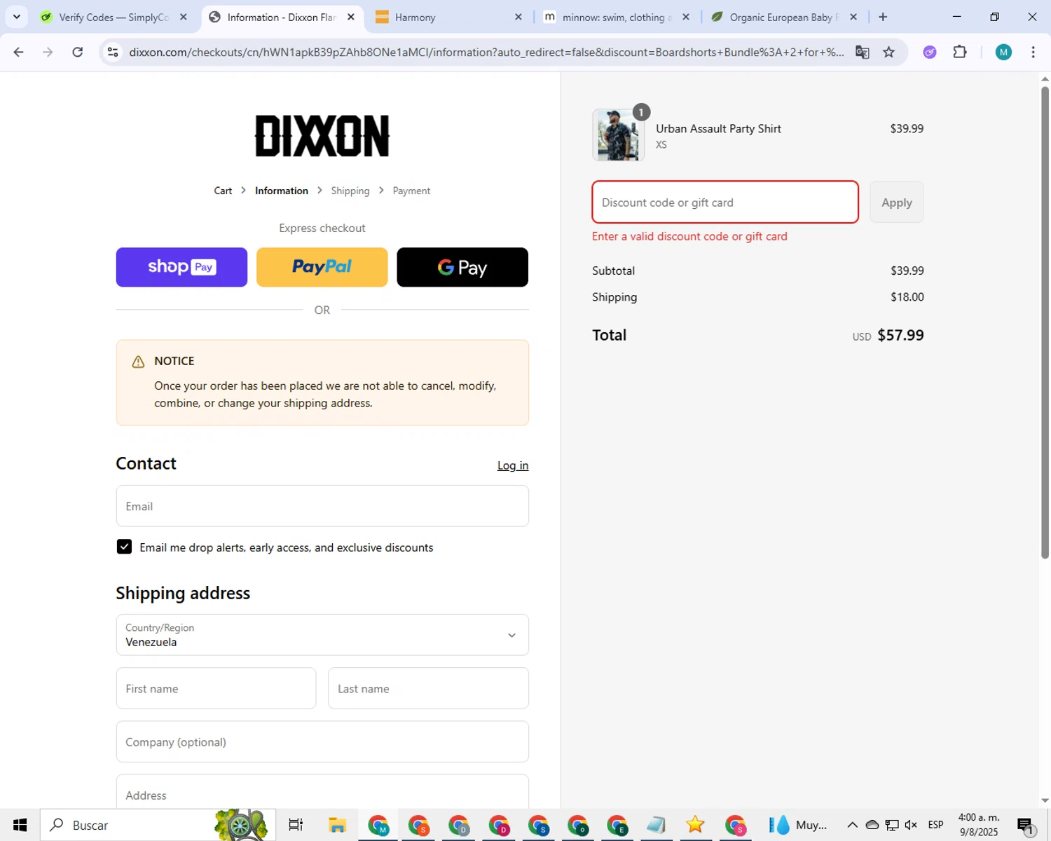 Dixxon Flannel discount code screenshot showing code FCKTAXES applied at Dixxon Flannel checkout page. Uploaded by SimplyCodes community member BonusLynx6774 on Aug 9, 2025