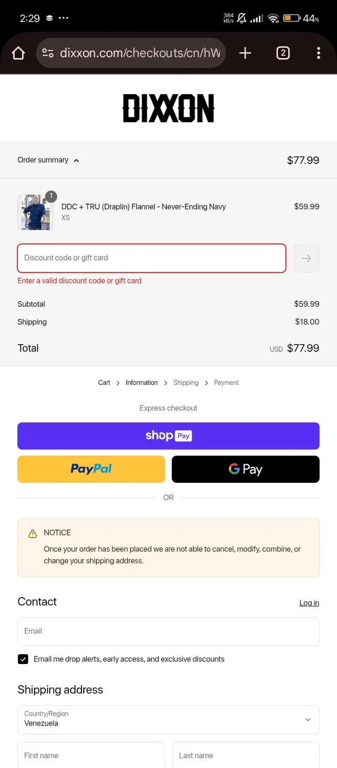 Dixxon Flannel discount code screenshot showing code ZLPWPKP6 applied at Dixxon Flannel checkout page. Uploaded by SimplyCodes community member Bjhfuhdf on Aug 28, 2025