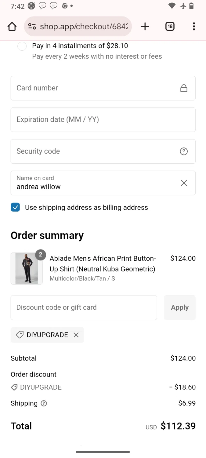 D'iyanu coupon code screenshot showing code DIYUPGRADE applied at D'iyanu checkout page. Uploaded by SimplyCodes community member karolg on Jan 21, 2025