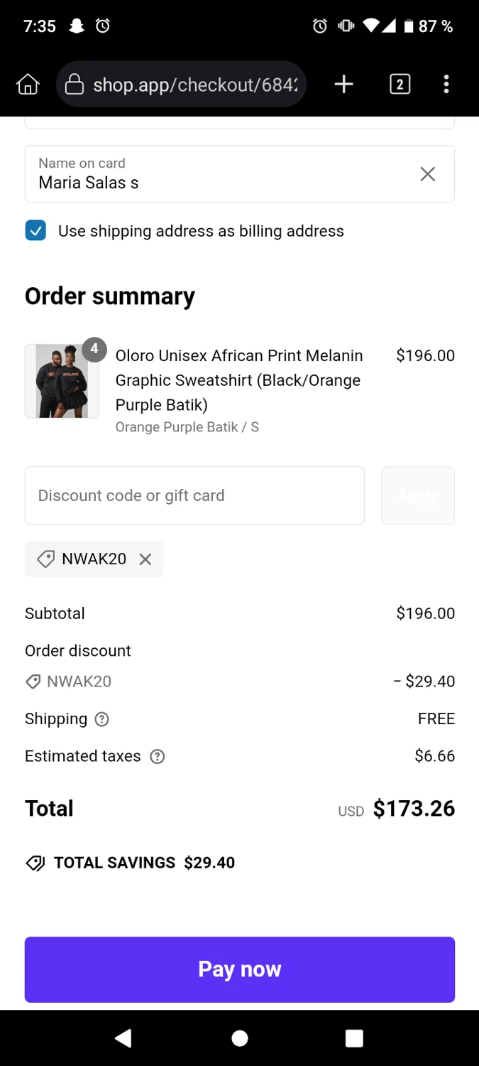 D'iyanu coupon code screenshot showing code NWAK20 applied at D'iyanu checkout page. Uploaded by SimplyCodes community member AnthonyGuapeton94 on Feb 6, 2025