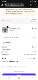 SAVE10 coupon verification screenshot