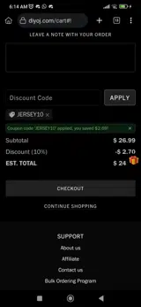 jersey10 coupon verification screenshot