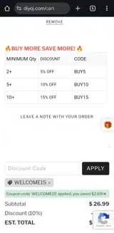 welcome15 coupon verification screenshot