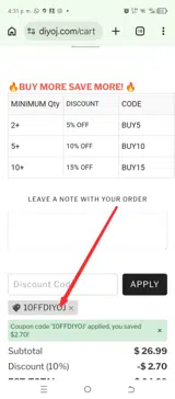 10ffdiyoj coupon verification screenshot