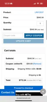 ONLINE10 coupon verification screenshot