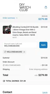 DIY WATCH CLUB coupon verification screenshot