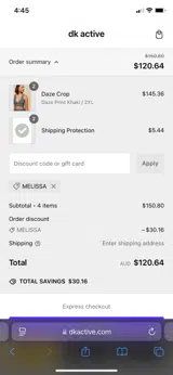 MELISSA coupon verification screenshot