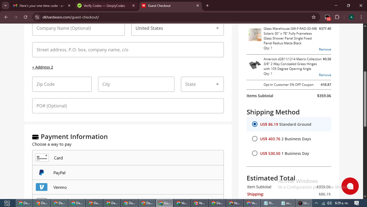 DK Hardware Supply checkout page showing DK Hardware Supply promo code box | Screenshot taken by SimplyCodes community member on Dec 31, 2025