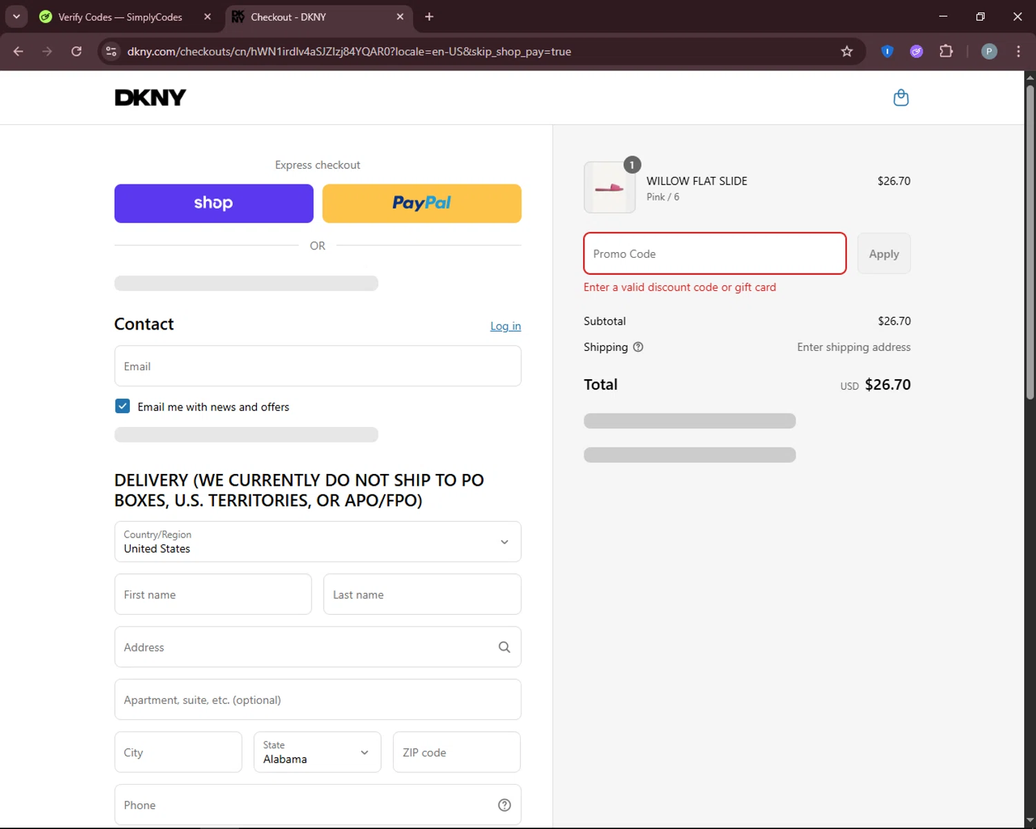 DKNY promo code screenshot showing code take40 applied at DKNY checkout page. Uploaded by SimplyCodes community member DiscountEagle6247 on Aug 12, 2025