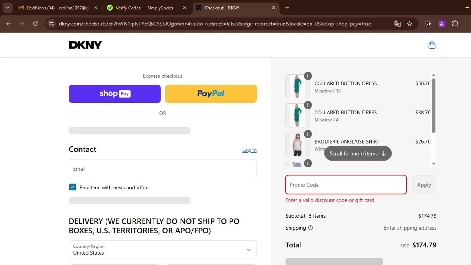 DKNY promo code screenshot showing code take40 applied at DKNY checkout page. Uploaded by SimplyCodes community member WonderWarden594 on Aug 12, 2025
